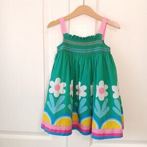 Mini Boden Girl's Green Floral Smocked Sun Dress Size 2-3Y (98cm)